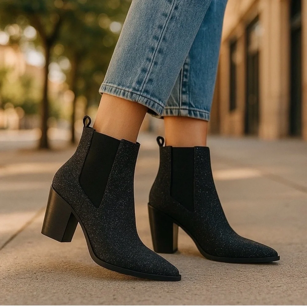 All Saints Women’s Ria Sparkle Glittery Black Bootie Size 10 NWT